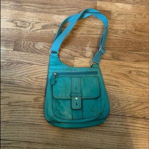 Fossil Teal Genuine Leather Crossbody Shoulder Bag